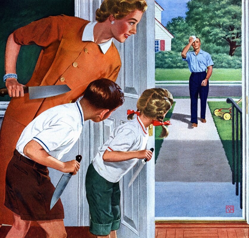 The Family with Knives Waits for Dad