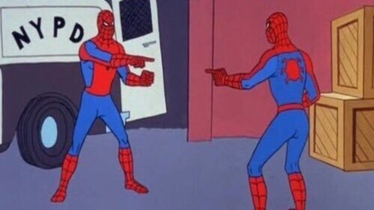 Two Spider-Men Pointing at Each Other
