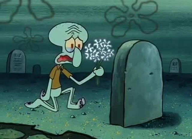 Squidward Lays Flowers on a Grave
