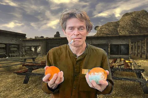 Уиллем Дефо держит апельсины